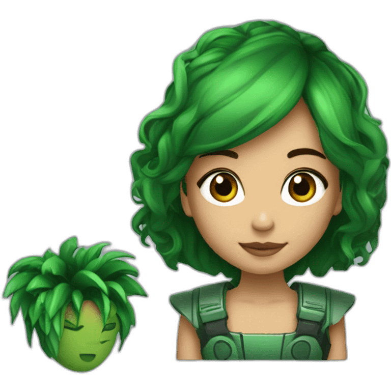 menina de cabelo cacheado castanho com mecha verde emoji