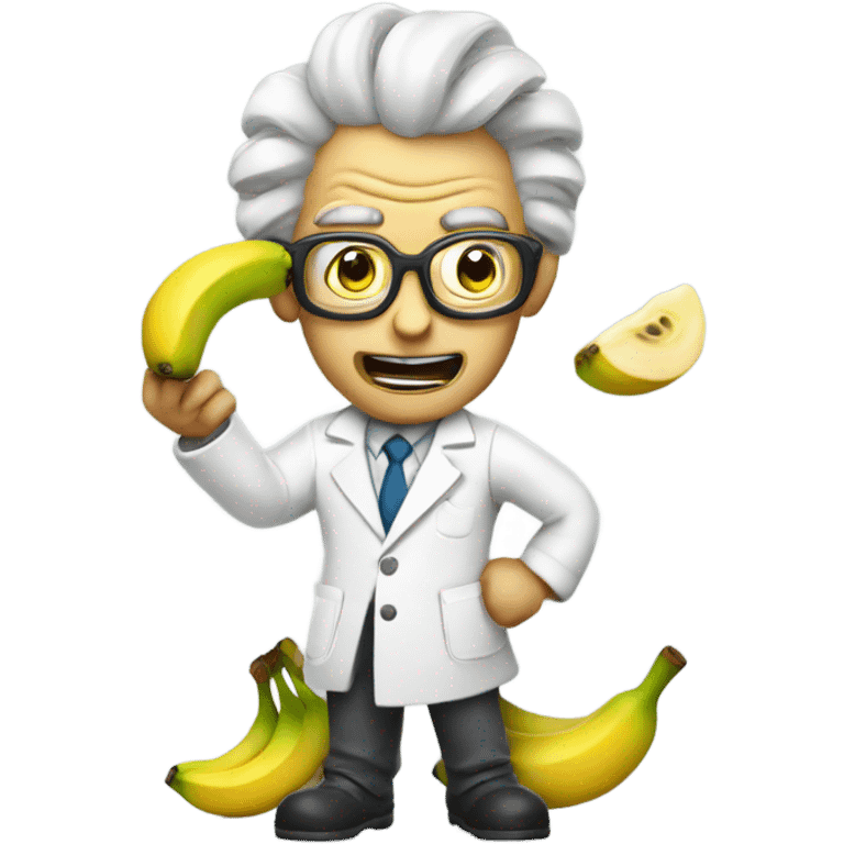 Crazy mad scientist with banana emoji