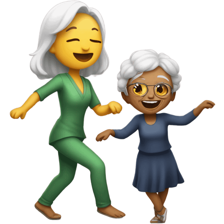 Girl dancing with old woman emoji