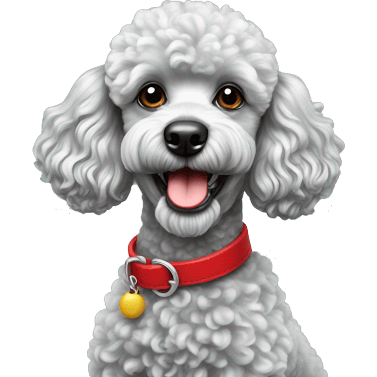 Realistic Silver miniature poodle with red collar emoji