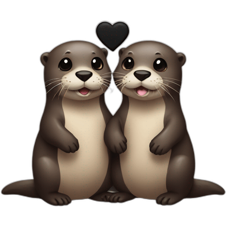 Two otters in love with a black heart emoji