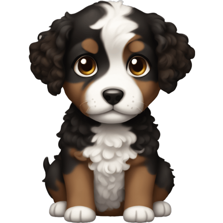 Puppy with curly black and brown fur and white chest emoji