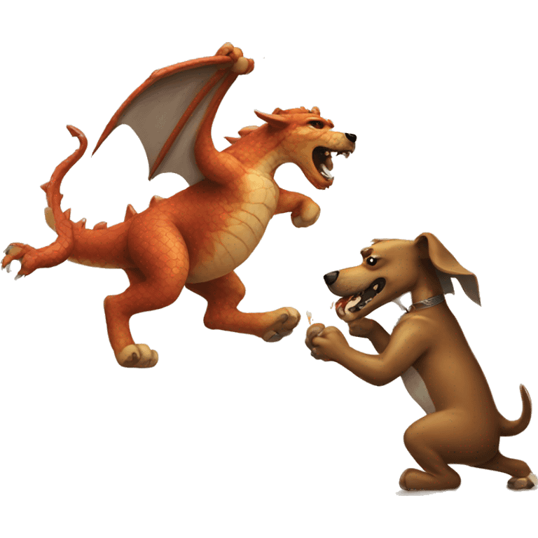 A dog fighting a dragon emoji