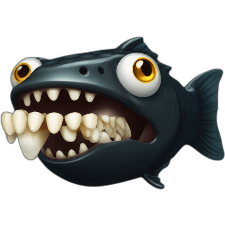 fish head with human teethon black background emoji