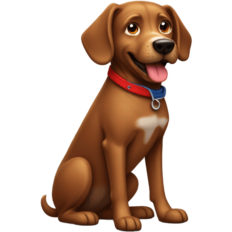 A chill brown dog with jeans and red shoes emoji