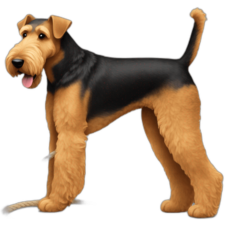 Airedale playing with a rope emoji