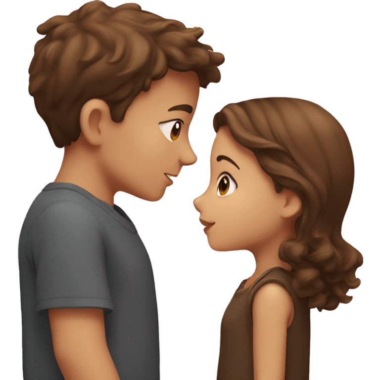 A boy with brown hair kisses a girl with brown hair emoji