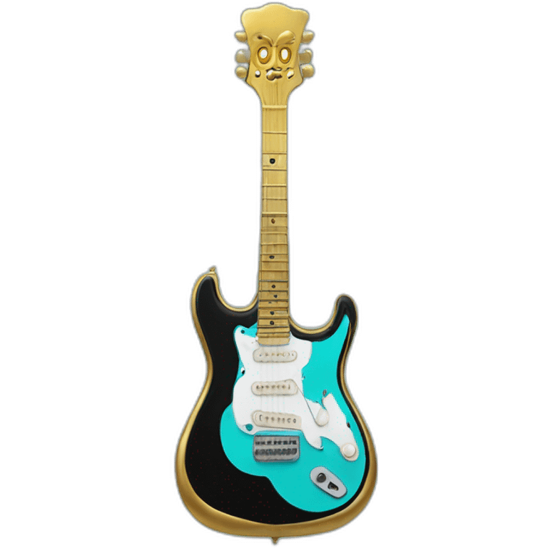 Soolking brook ;black affro cut ;turquoise electric guitar;golden crown ;skeletal face emoji