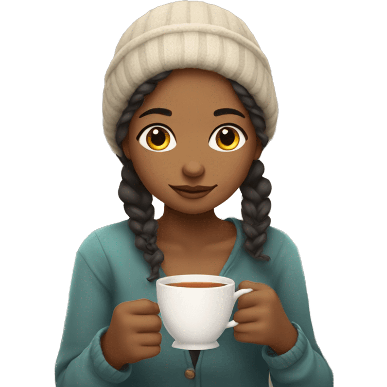 girl drinking tea and having cozy vibes emoji