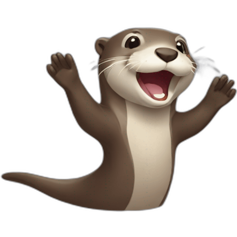 happy waving otter with simple graphics emoji