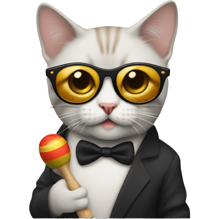 Hazme un gato con gafas sosteniendo unas maracas emoji