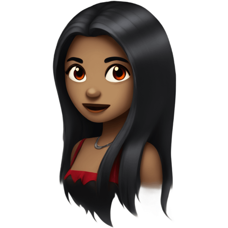 Vampire girl, brown skin, red eyes, long black hair.  emoji