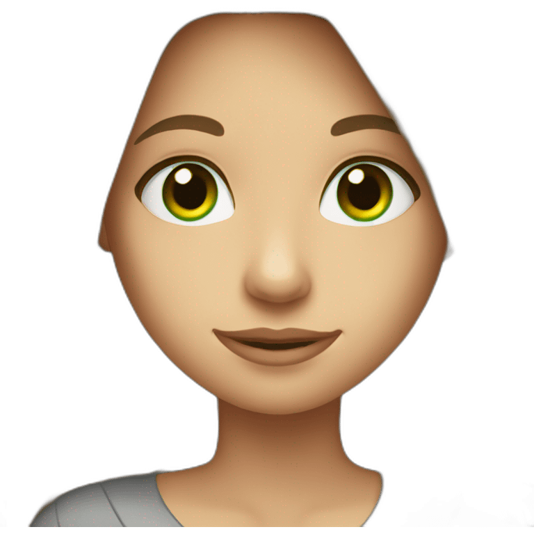 girl with long brown hair, green eyes, with laptop emoji