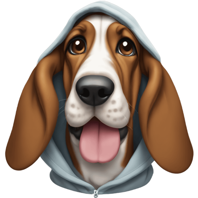 Basset hound smiling wearing a hoodie  emoji