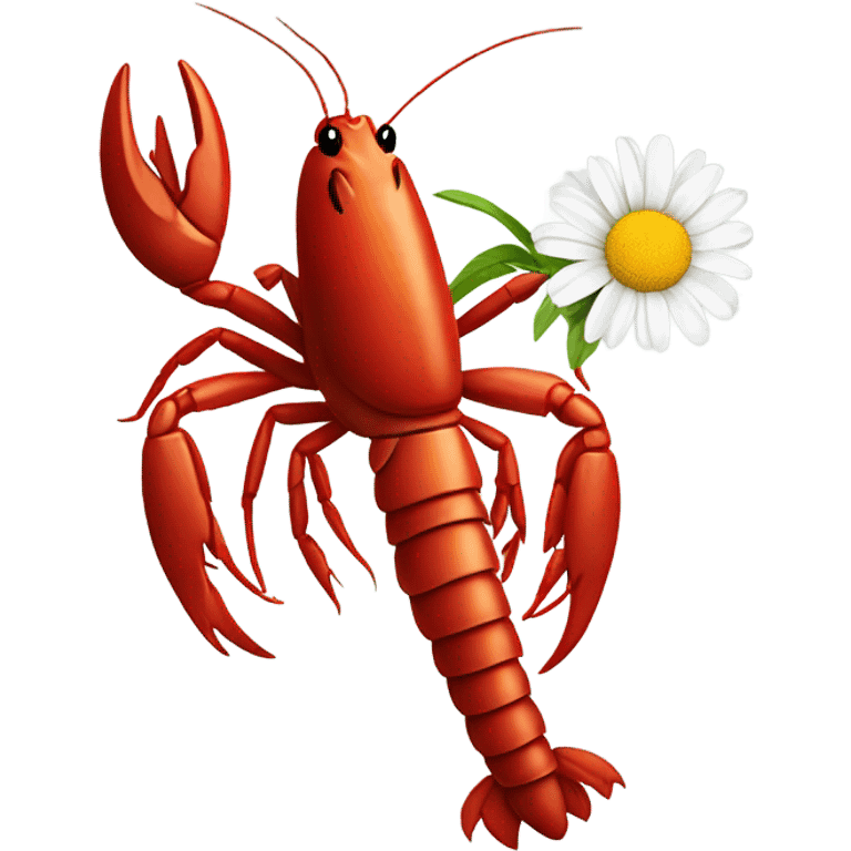 Crawfish holding a daisy in its claws emoji