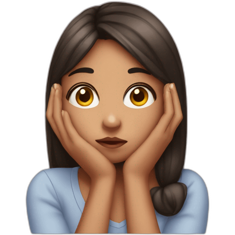 A girl puts her hand on her cheek And bored emoji