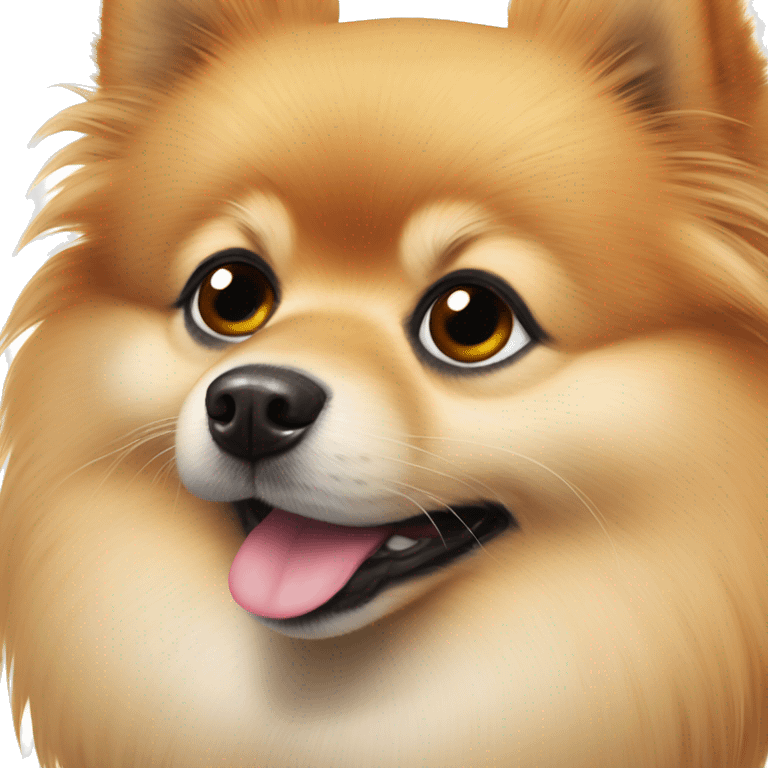 Pomeranian with faithful fur around eyes in a red sweater emoji