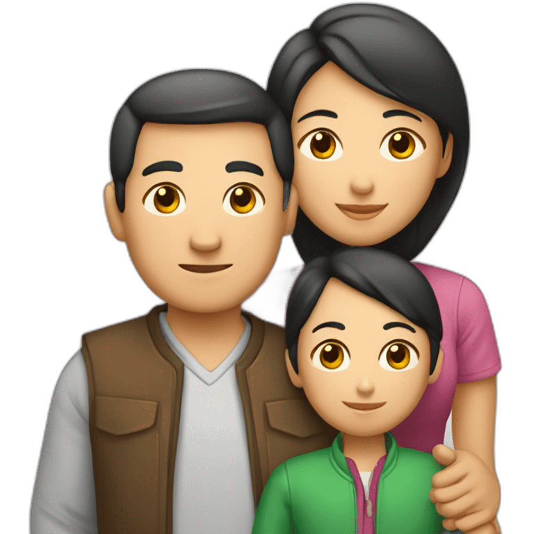 Familia hombre latino, mujer china y niño emoji