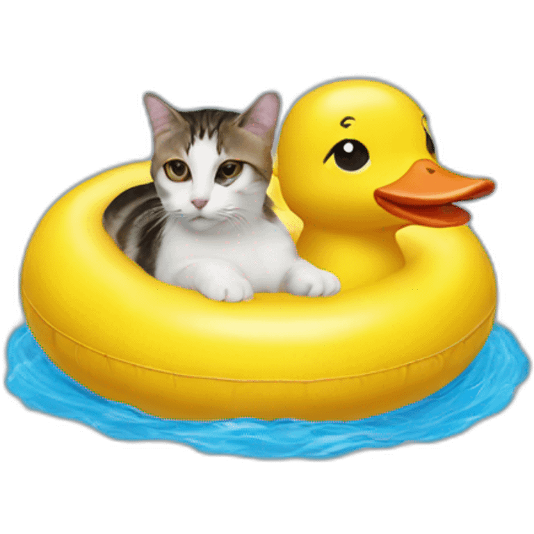 A cat in an inflatable duckling circle emoji