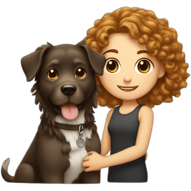 short hair boy with long hair girl with curly dog emoji