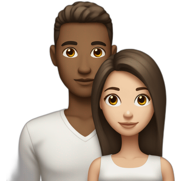 Mixed race couple brown hair brown eyes white and black emoji