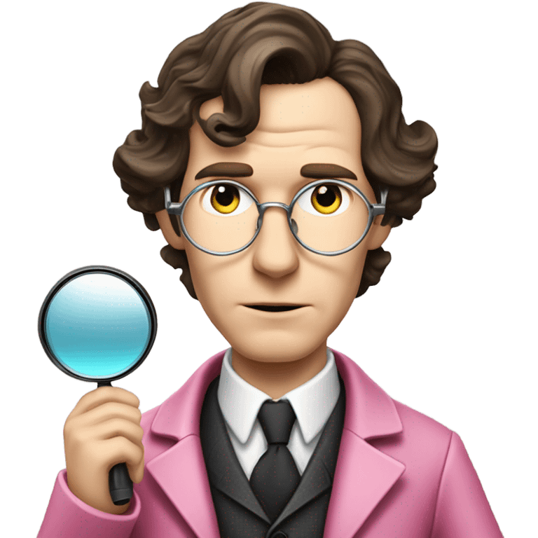 Benedict Cumberbatch-like Sherlock Holmes all in all intensive pink suit holding magnifying glass, upper body emoji