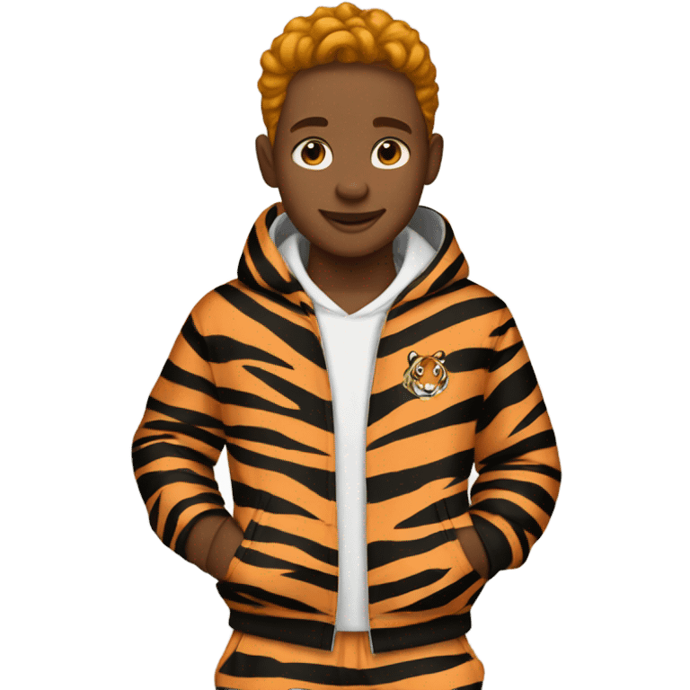 Boy wearing tiger jogging suit emoji