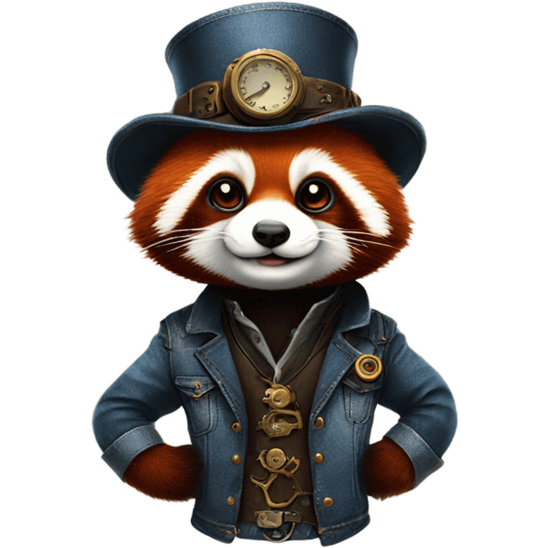 Red panda in a steampunk denim suit emoji