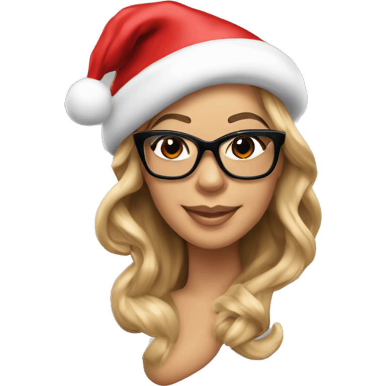 Mariah Carey christmas, side angle wearing santa hat and black glasses  emoji