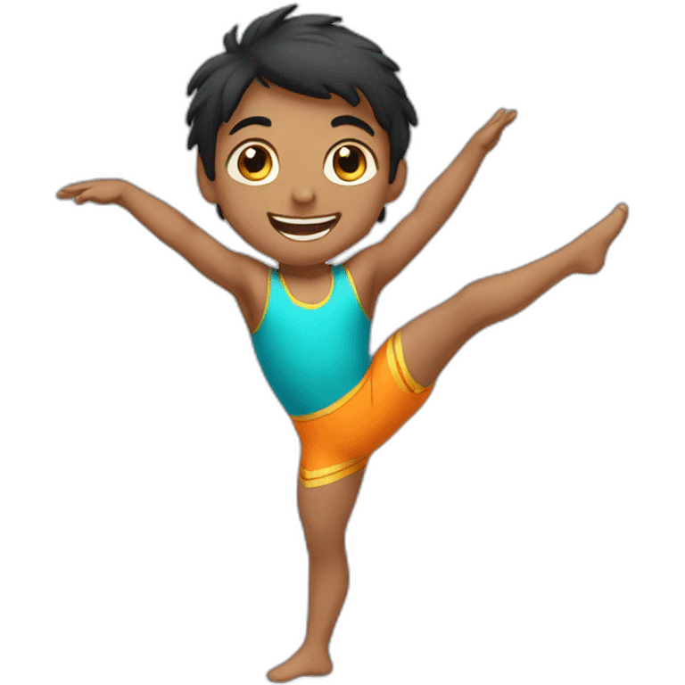 Indian boy, happy, gymnastics, emoji