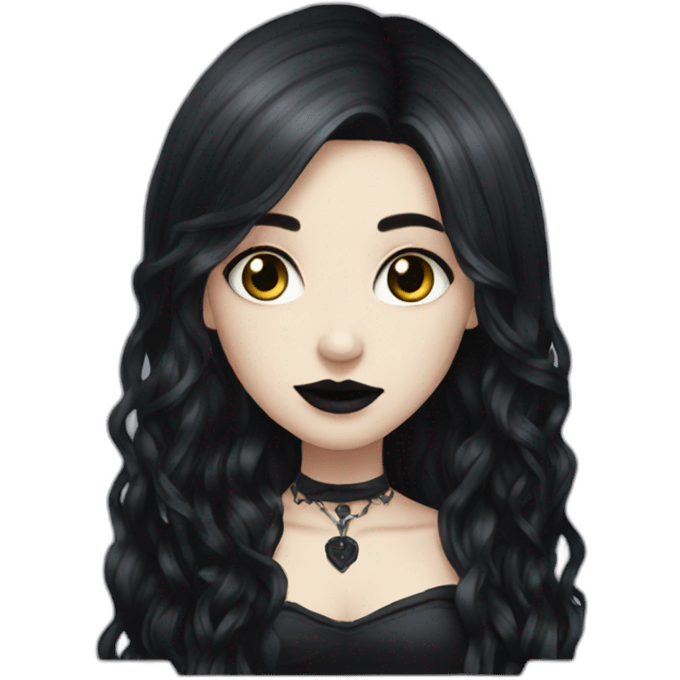 goth girl pale, black long hair emoji