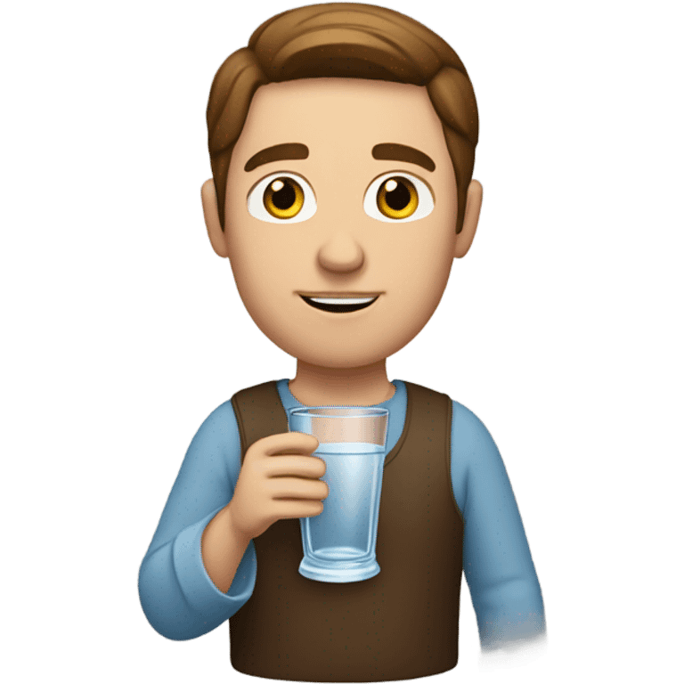 White guy with brown hair drinking water emoji