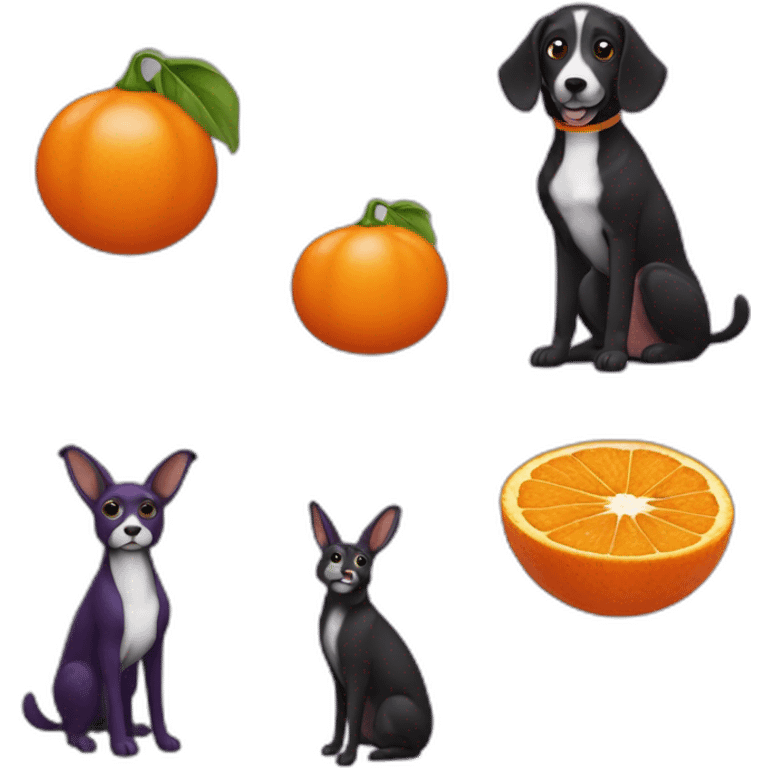 Donne-moi un chien donnant une claque à une aubergine orange qui appartient à un lapin noir emoji