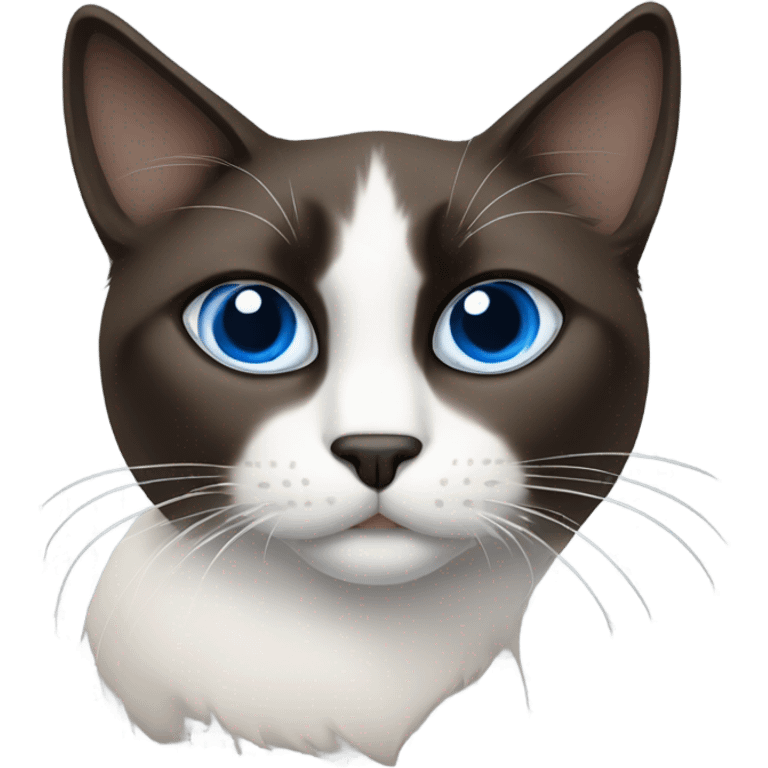 Snowshoe cat with white patch by nose, dark face and blue eyes emoji