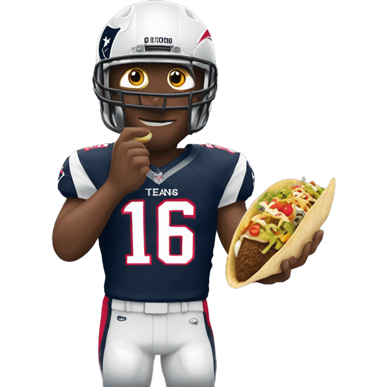 someone wearing an nfl football texans jersey who is holding a taco in his hand emoji