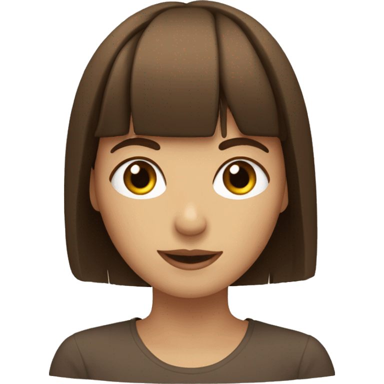 brown hair woman with fringe, with hazel eyes, happy emoji