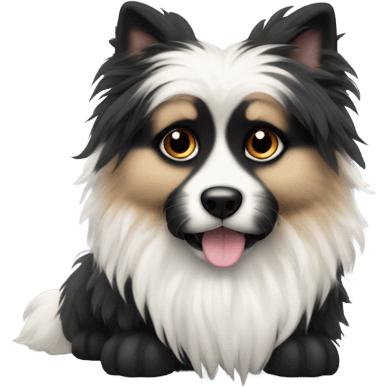 Black and white long haired fluffy dog emoji