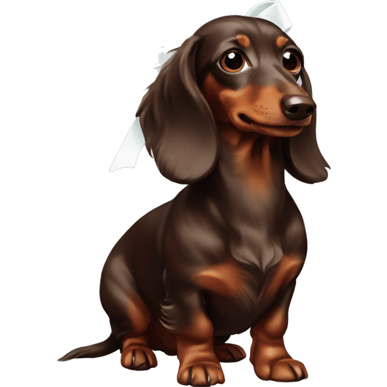 a chocolate long-haired dachshund with white bows emoji