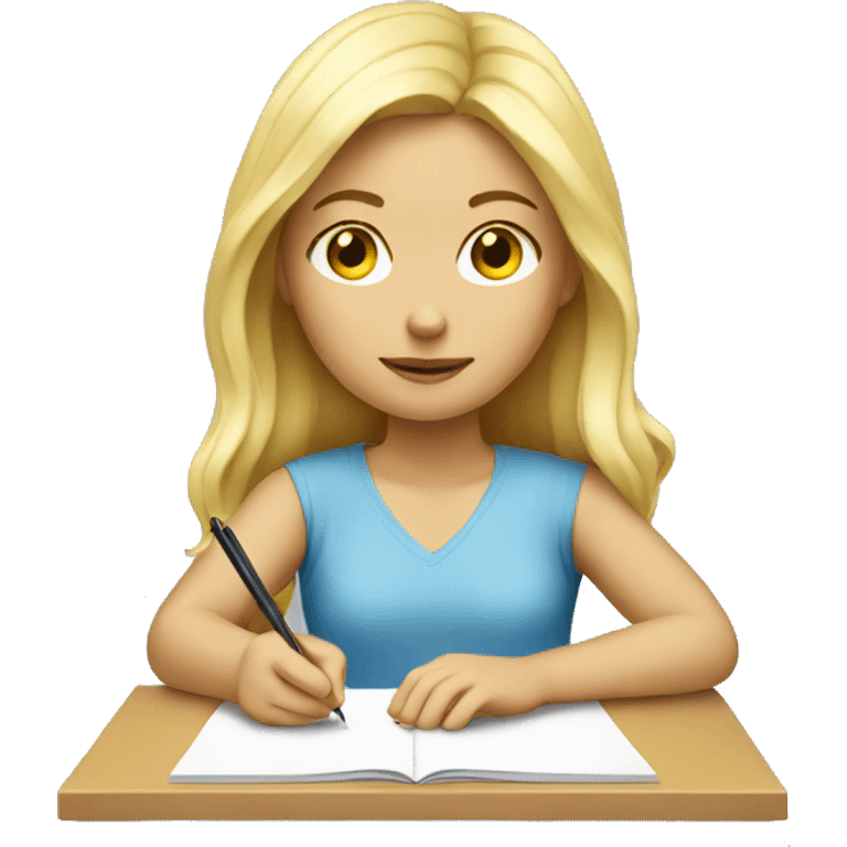 blonde girl writing emoji