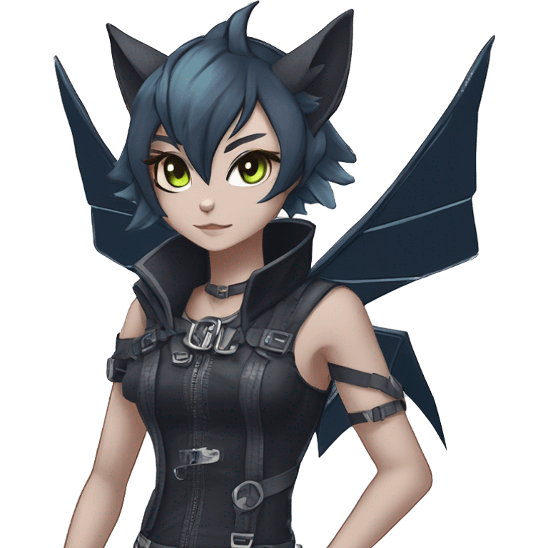 cool kawaii anime edgy distinguished pretty elegant beautiful fantasy black ethereal nargacuga-Noivern-sphynx-Quiana-Fakemon collar techwear harness belt pouches full body emoji