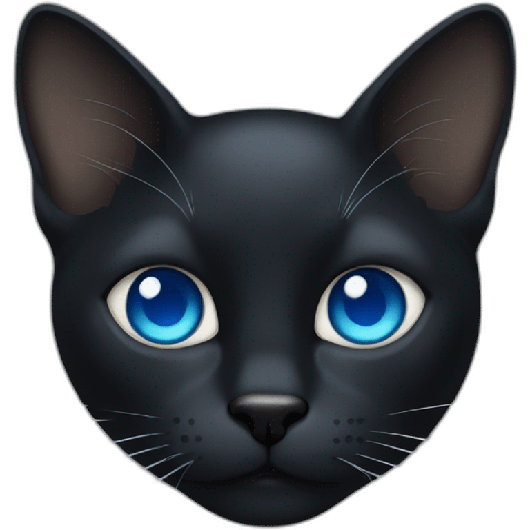 black cat with a white stripe in the middle of the face with blue eyes emoji