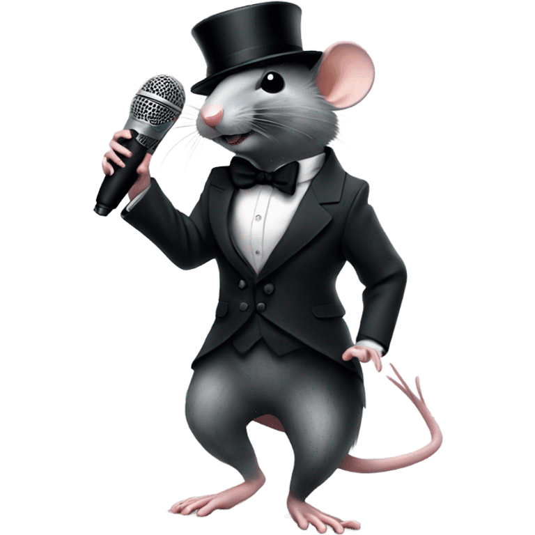 rat in suit with top hat and microphone doing a moonwalk  emoji