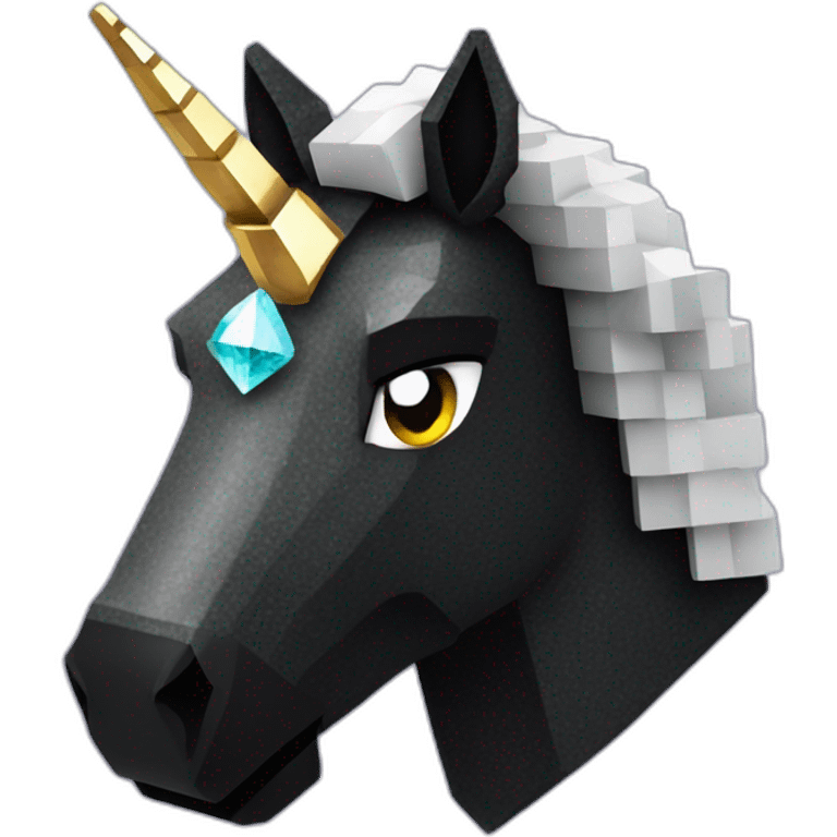 Minecraft Glitter Black Unicorn Head With Diamond Horn emoji