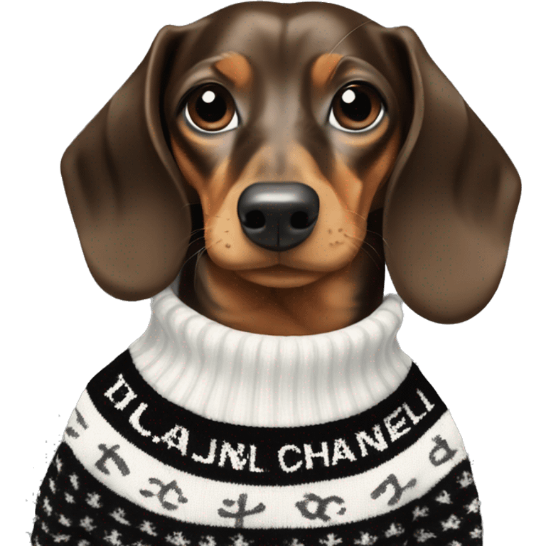 Dachshund wearing black and white Sweater with chanel logo Dachshund wearing black and white Sweater with chanel logo  emoji