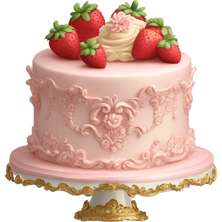 vintage rococo highly detailed pale pink cake with strawberries emoji