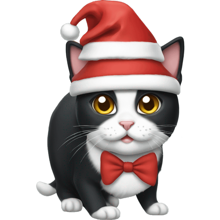 Tuxedo cat wearing a Santa hat emoji