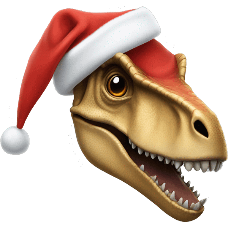 T. rex with a Santa hat emoji