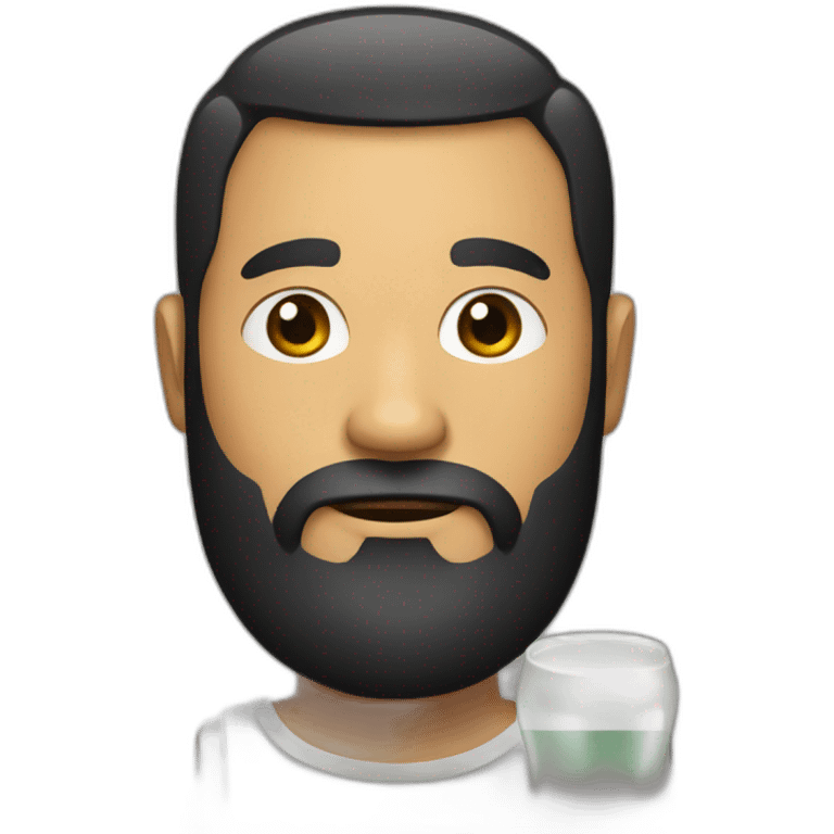 A man with Black beard holds a beer emoji