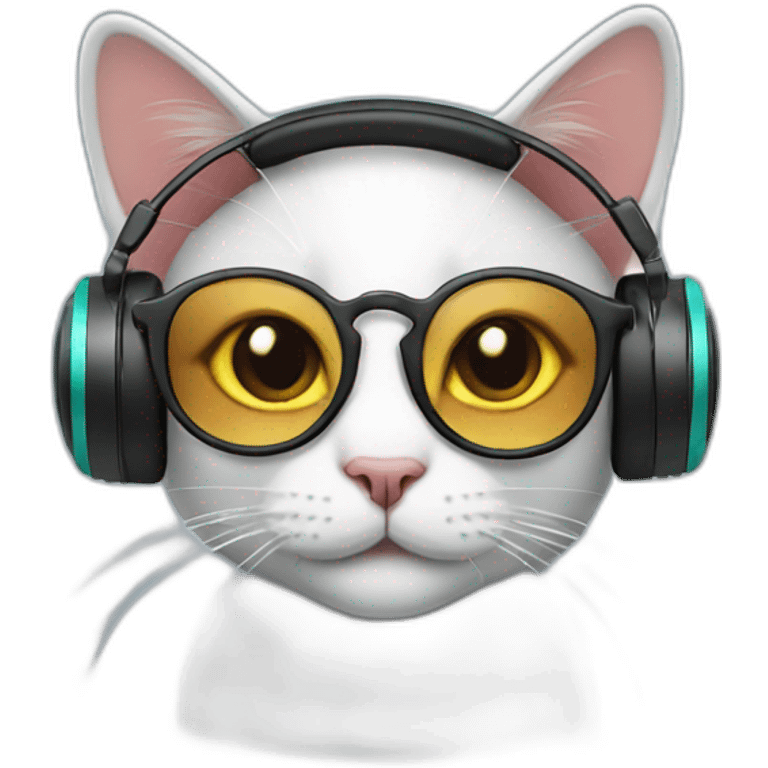 Cat with headphones, glasses and notebook  emoji