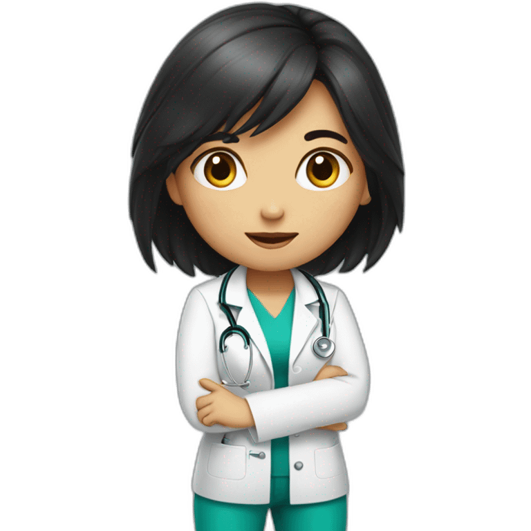 doctor girl with dark hair doing squats emoji